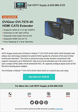 Newsletter: DVIGear DVI-7570 4K HDMI CAT6 Extender