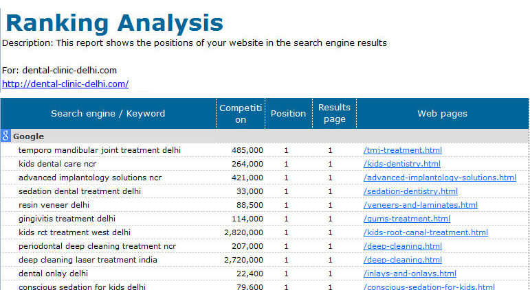 SEO Ranking Report